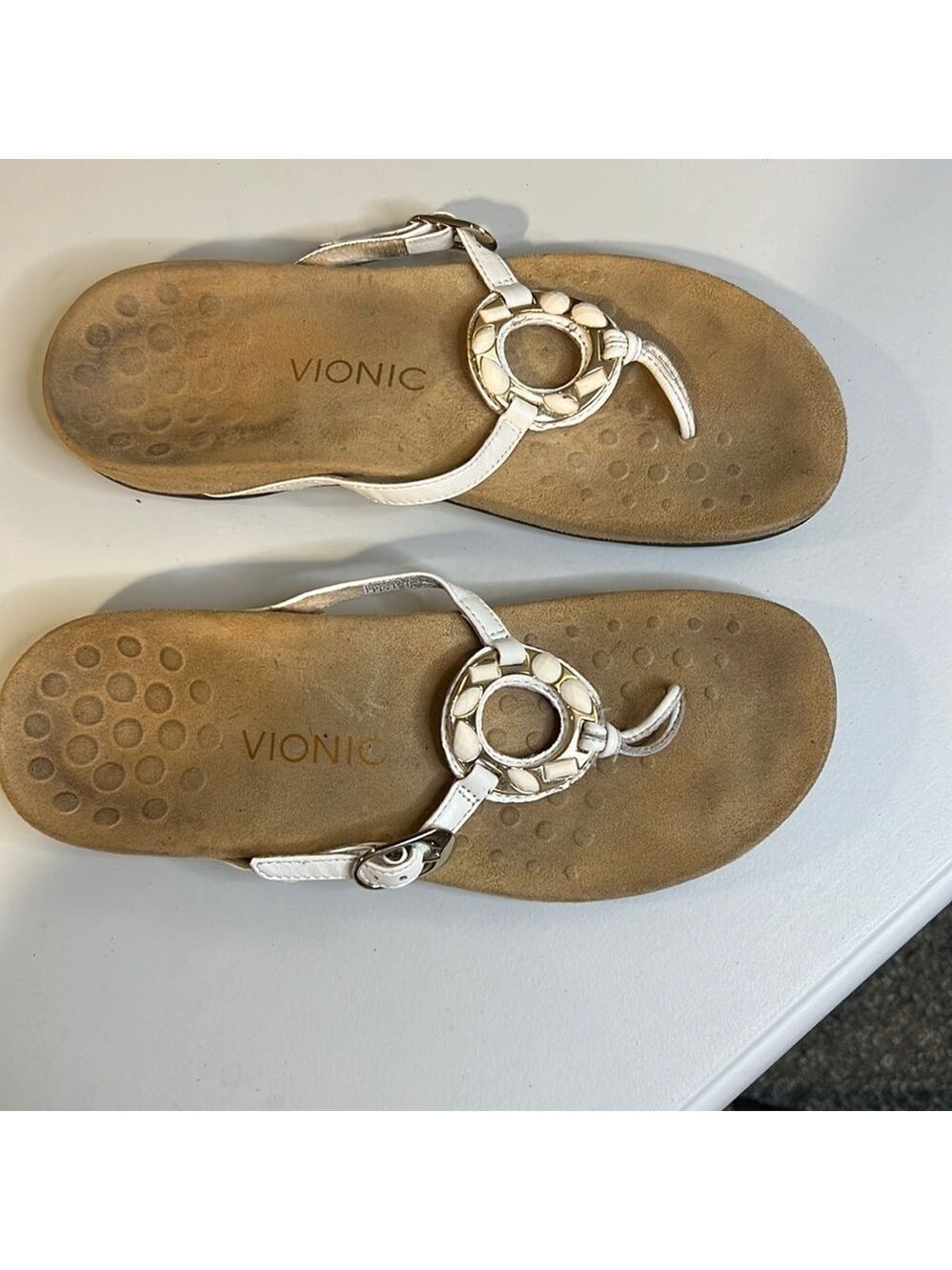 VIONIC White Embellished Slide Sandals Size 8